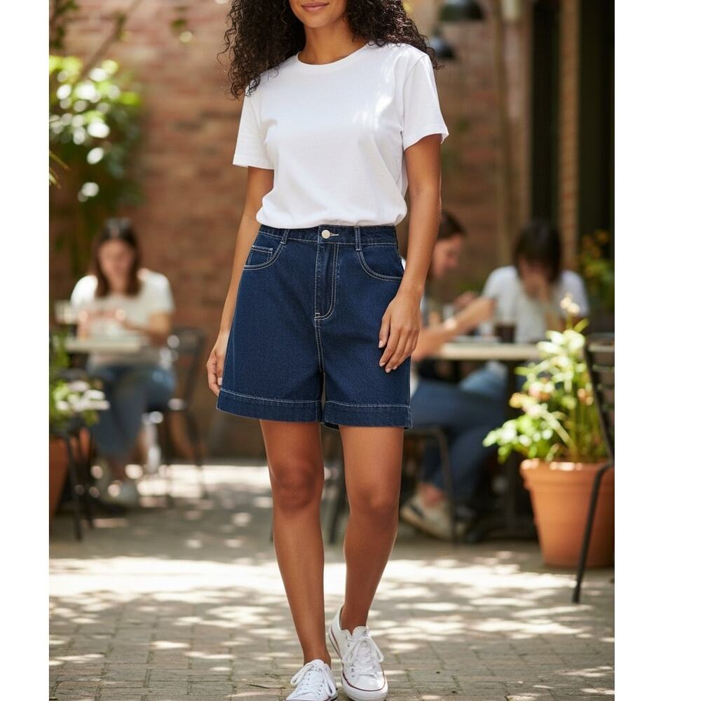 NWT Cider High Rise Denim Cotton Back Embroidered Heart Shape Shorts S Blue